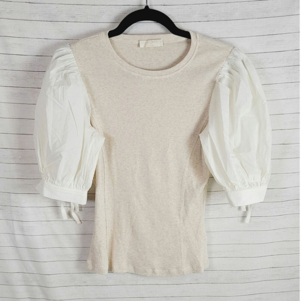 Ulla Johnson Penelope Short Sleeve Blouse in Ivory Melange, sz Small